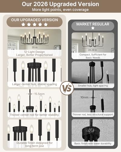 12 Light Black Chandelier (Matte Black / 12-Light)