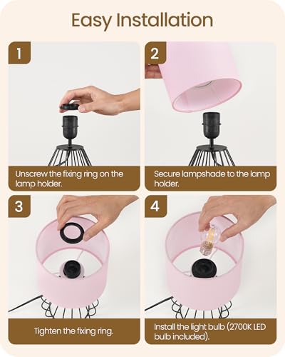 Pink Table Lamp for Girls' Room (Pink + Black)