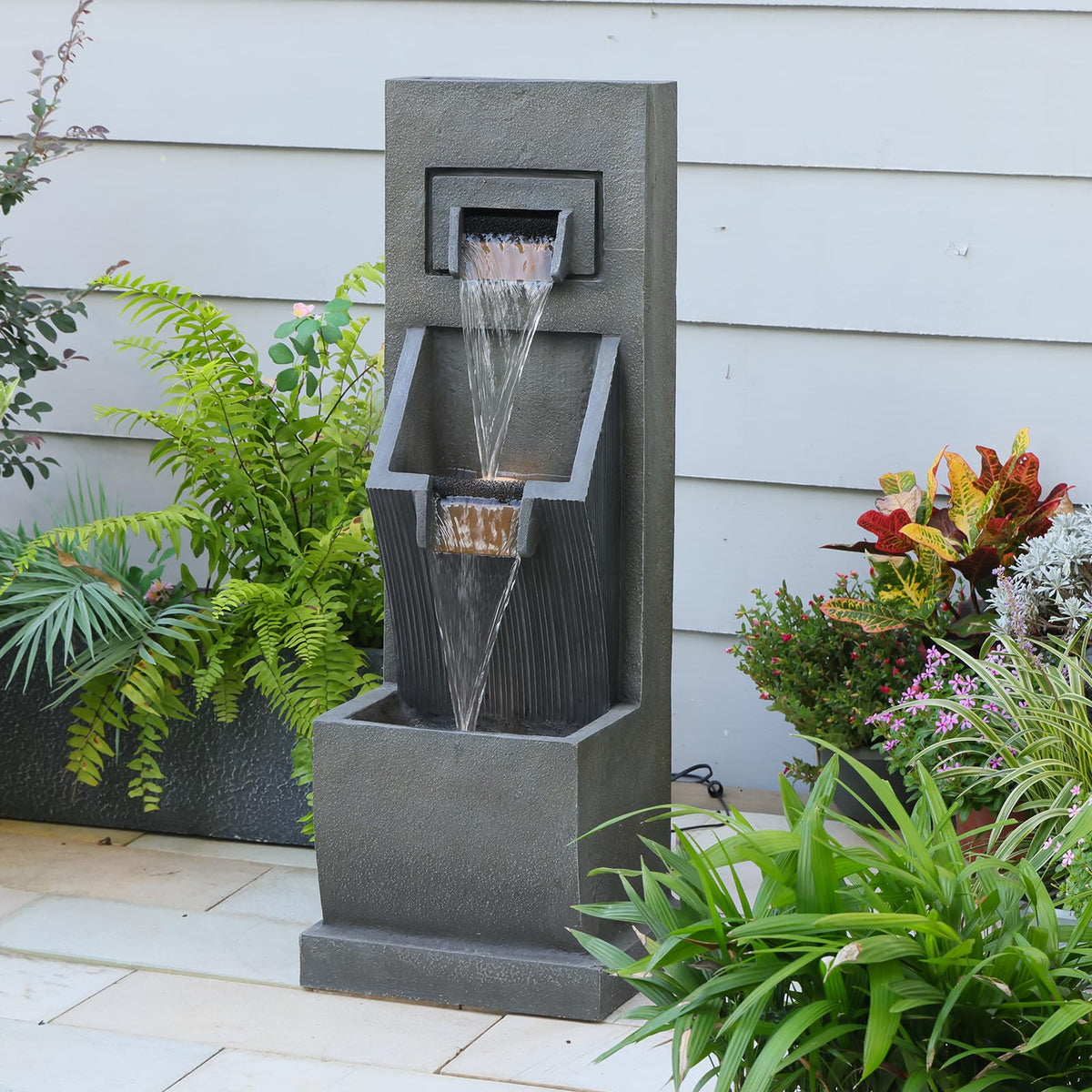 35H Modern Outdoor Water Fountain with 3 (35.4" Tall / Grey-35.4")