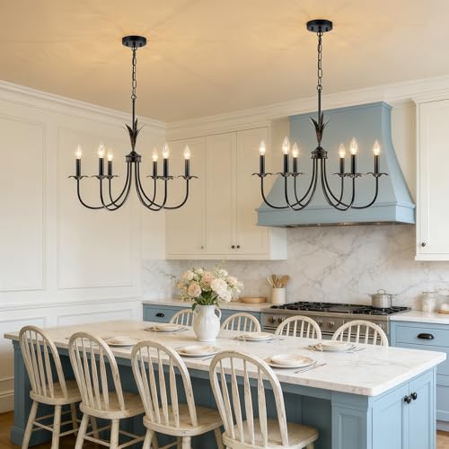 6 Light Flower Black Chandeliers for Dining Room (Black)