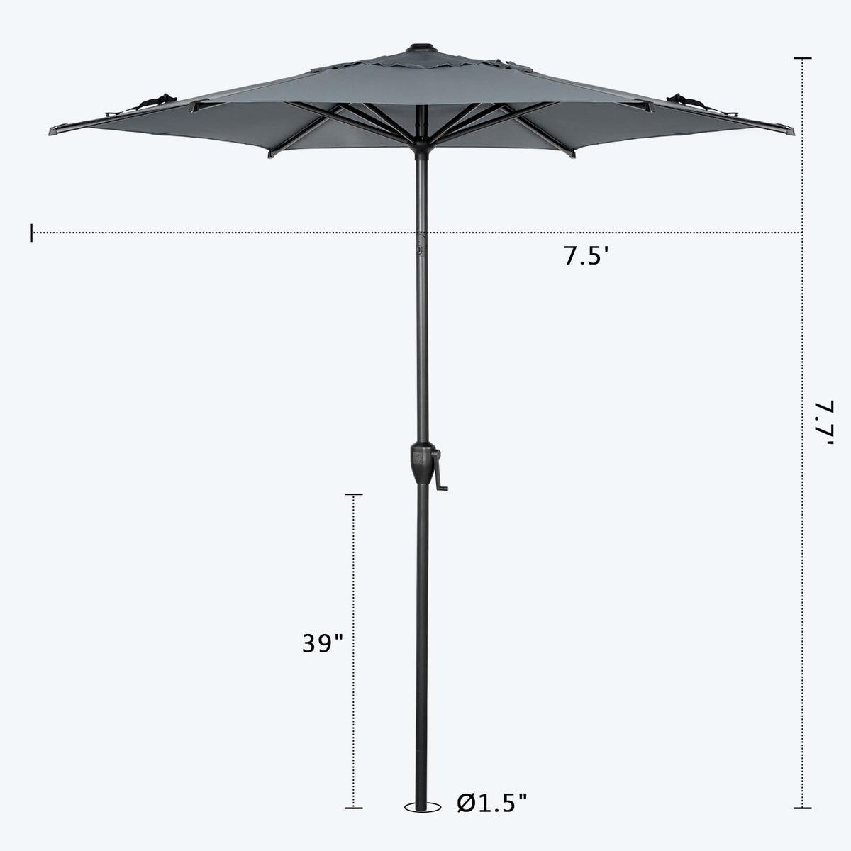 7.5FT Lyon Outdoor Patio Umbrella Outdoor Table Umbrella with Push Button Tilt and Crank Market Umbrella 6 Sturdy Ribs UV Protection Waterproof for Garden Deck Backyard Pool Grey (7.5 FT(6 Ribs) / Grey)