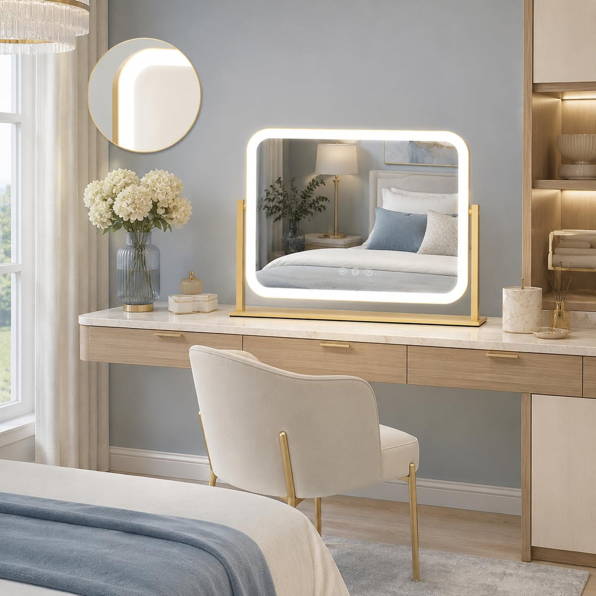 Vanity Mirror with Lights 17''x13'' Makeup Mirror with Lights (Gold / 17"L x 13"W)