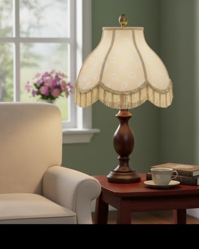 30336 Tranditional Scallop Dome Shape Spider Construction Lamp Shade in Butter Cream Jacquard Fabric (Butter Cream & 13" Wide)