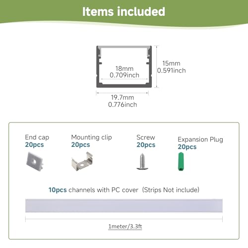 Aluminum Channel 10 (Silver Aluminum + White Cover / 3.3FT/10P/#2015)