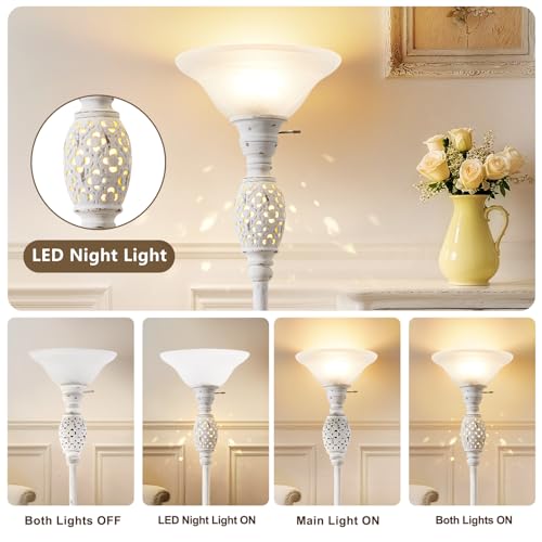 70" Floor Lamp for Living Room with Nightlight (White)