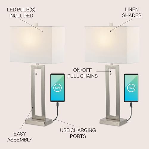 Sabrina 28.5" Metal USB Industrial Lamp (Nickel)