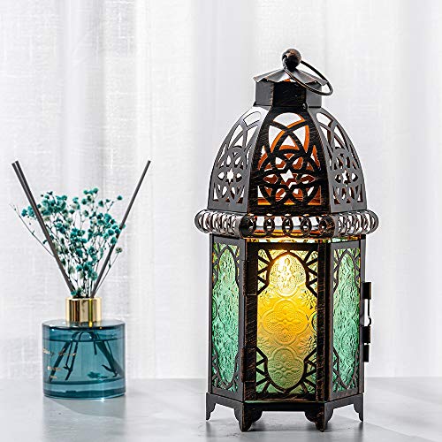 Vintage Candle Lantern (Large / Green - 12.8''h)