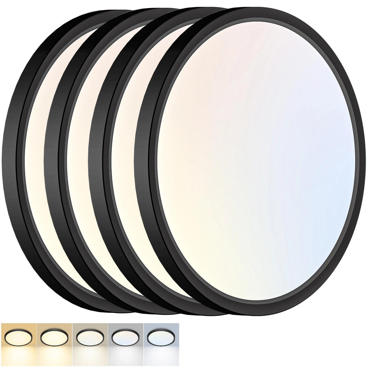 4 Pack LED Flush Mount Ceiling Light (Black / 12 Inch-4pack)