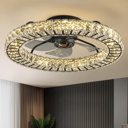 Flush Mount Ceiling Fan with Light (Black - 22 Inch)