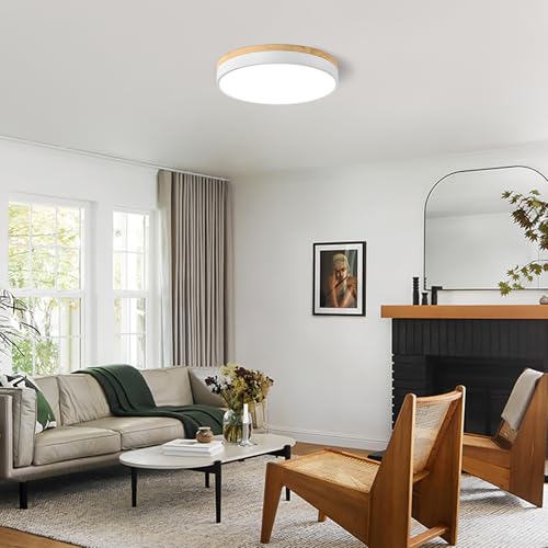 Dimmable LED Wood White Round Flush Mount Ceiling Light 15.74 Inch (White- Dimmable / 15.74 Inch)
