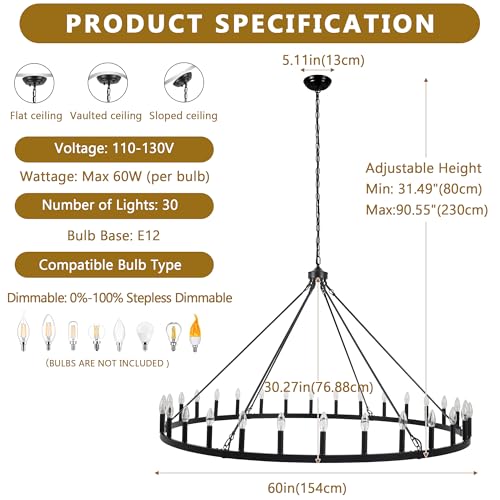 Black Extra Large Wagon Wheel Chandelier (Black-30 lights)