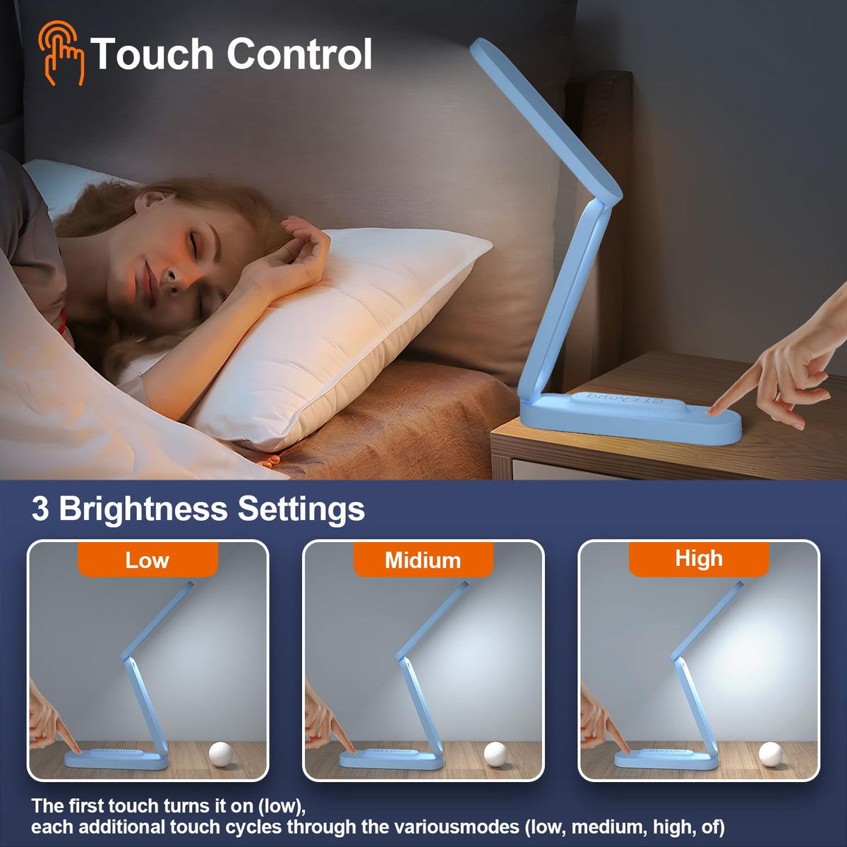 LED Desk Lamp for Office Home & Battery Operated Lamp Rechargeable Lamp Foldable & Portable Light (Blue (1-Pack))