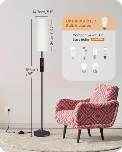 Set of 2 Dimmable Floor Lamps for Living Room with 2 Remotes and Foot Switch (2 PACK Pure White)