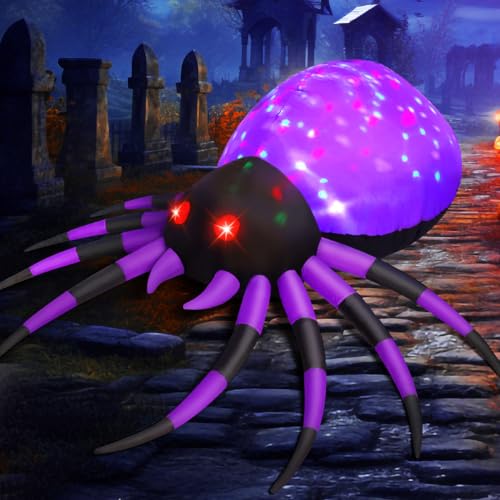 5 FT Width Halloween Inflatable Spider Outdoor Decoration with Magic Light (5 FT Purple)
