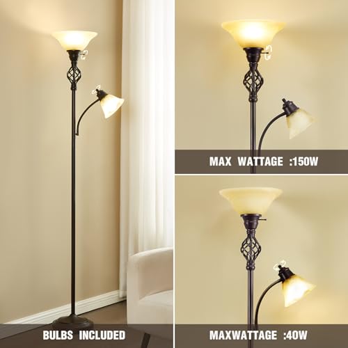 Torchiere Floor Lamp for Living Room (Red Brown, Yellow)