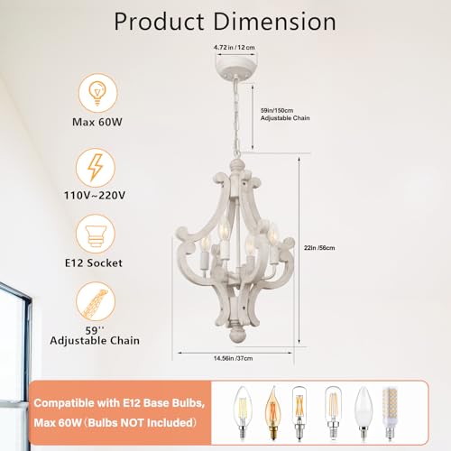 Farmhouse Chandelier (4 Lights Antique White)