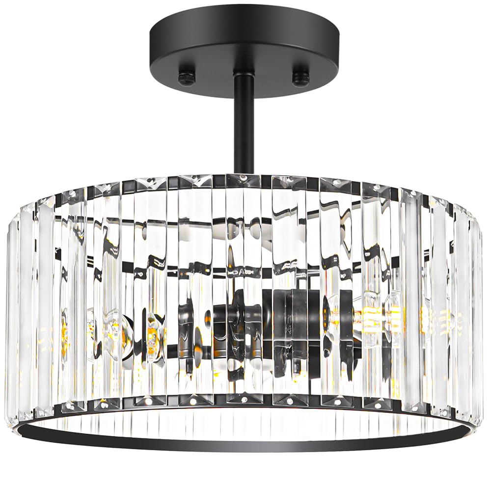Modern Crystal Ceiling Light (12in - 3 light / Black)