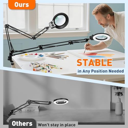 12X Magnifying Glass with Light and Stand (12X 35 INCH Clamp)