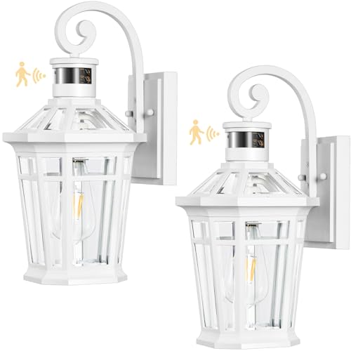 2 Pack Motion Sensor Outdoor Wall Lantern (White / 2-Pack)