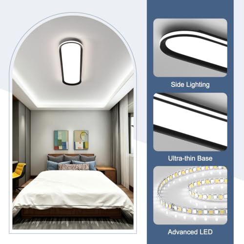 Modern LED Ceiling Light Dimmable Linear Ceiling Light 39.4in Semi Flush Mount Long Lights with Remote Control and Side Lighting for Living Room Kitchen Dining Room