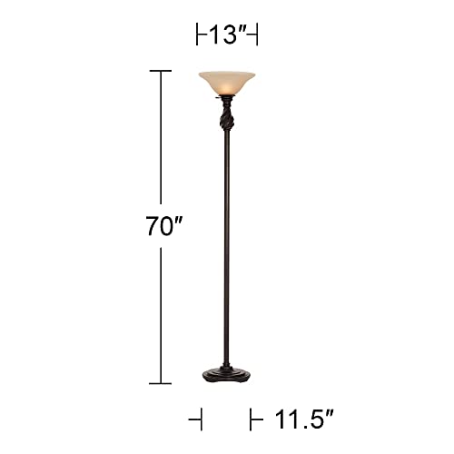 Restoration Bronze 70" Tall Amber Glass Torchiere Floor Lamp
