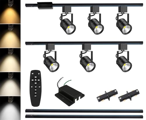 6 Light Track Lighting Kit with 6.6FT H Type Track Lighting Rail and Floating Canopy Connector (Black / 6 Lights)