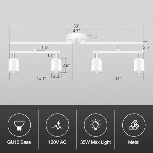 Track Lighting Fixtures Ceiling LED (White / 30" 4 Light Track Light)