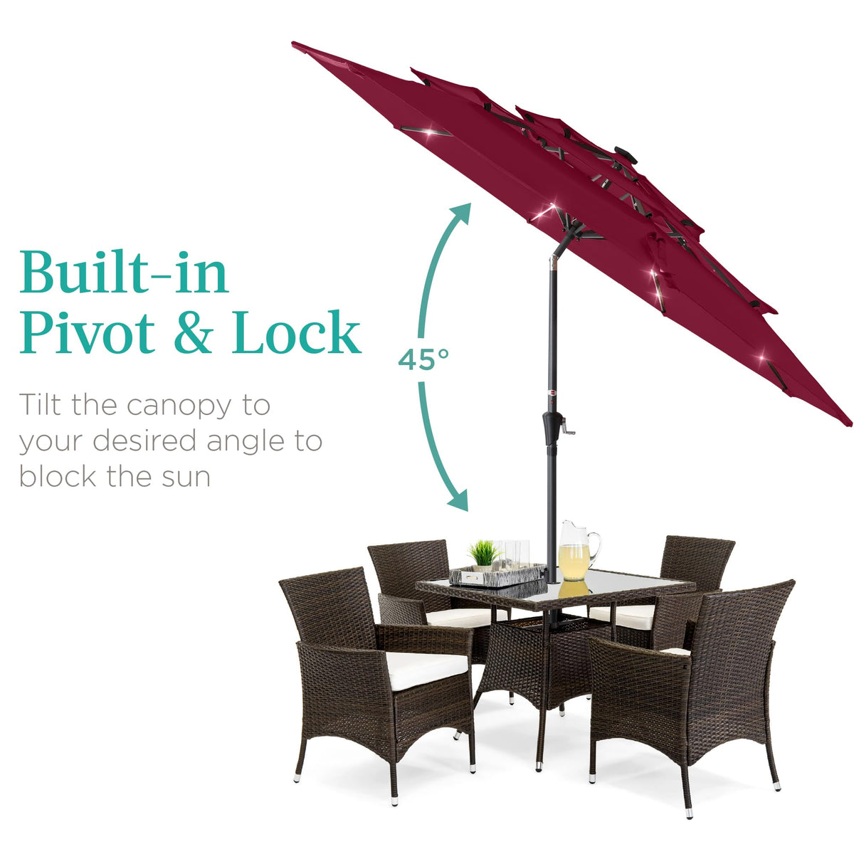 10ft 3 Tier Solar Patio Umbrella (10ft / Burgundy)
