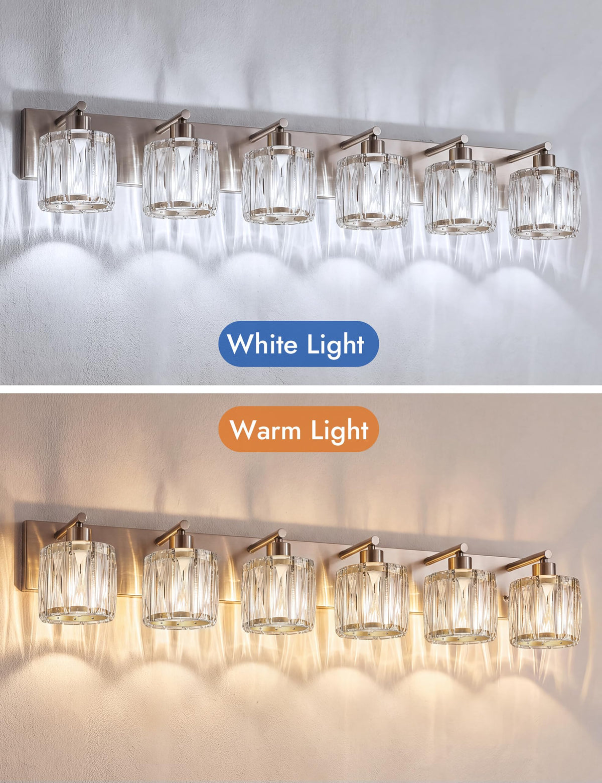 6 Light Crystal Bathroom Vanity Light Fixtures (Brushed Nickel-Round / 6 Light)