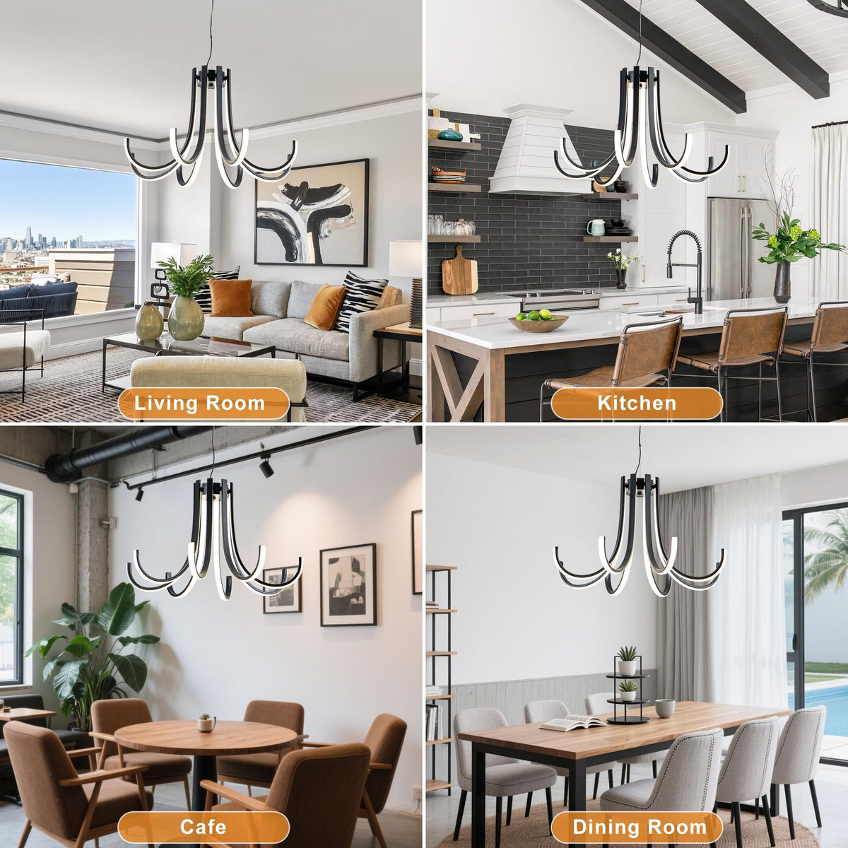24.4 Inch Black Dimmable Modern LED Chandelier with Remote Control (Black-8 / 24.4 inchs)