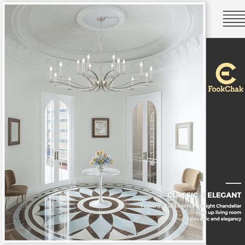 18 Light Nickel Living Room Chandelier High Ceiling Foyer Candle Chandelier Large Modern 59in Metal Chandeliers Hanging Light for Master Bedroom Dining Room Light Fixture Over Table (Nickel / 59 inch)