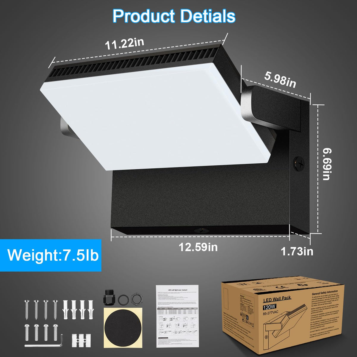 120W Modern Sleek LED Flood Light (120W-5000K-1Pack)