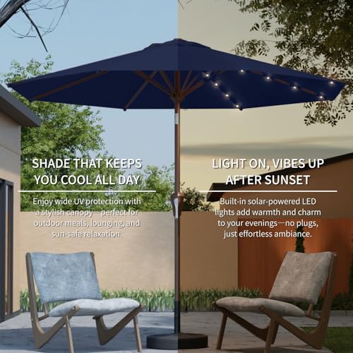 10FT Solar Umbrella 32 LED Lighted Patio Umbrella Table Market Umbrella w (Navy Blue)