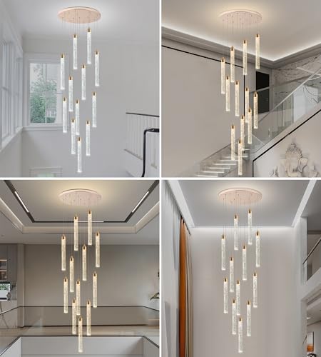 12 Lights High Ceiling Crystal Staircase Chandelier Gold (Gold / 12 lights)