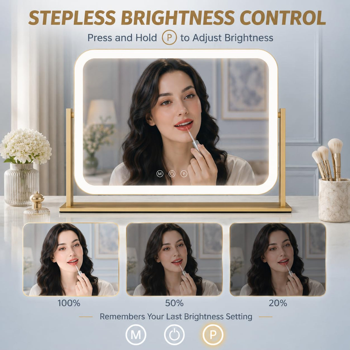 Vanity Mirror with Lights 17''x13'' Makeup Mirror with Lights (Gold / 17"L x 13"W)