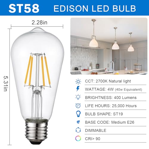 Vintage LED Edison Bulb (St58-clear Glass 2700k / 6 Count (Pack of 1))