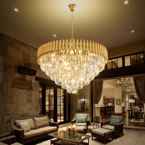 32 inch Gold Crystal Chandelier 6 (D32"XH19.6" Gold)
