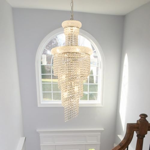 14 Light Spiral Crystal Chandelier Chrome Finish for Foyer Entryway Living Room Dining Room 36'' H X 16'' W X 16'' D (Chrome / 36'' H X 16'' W X 16'' D)