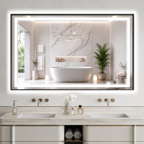 36"x55" LED Bathroom Mirror with Lights (Black / 55"L x 36"W)