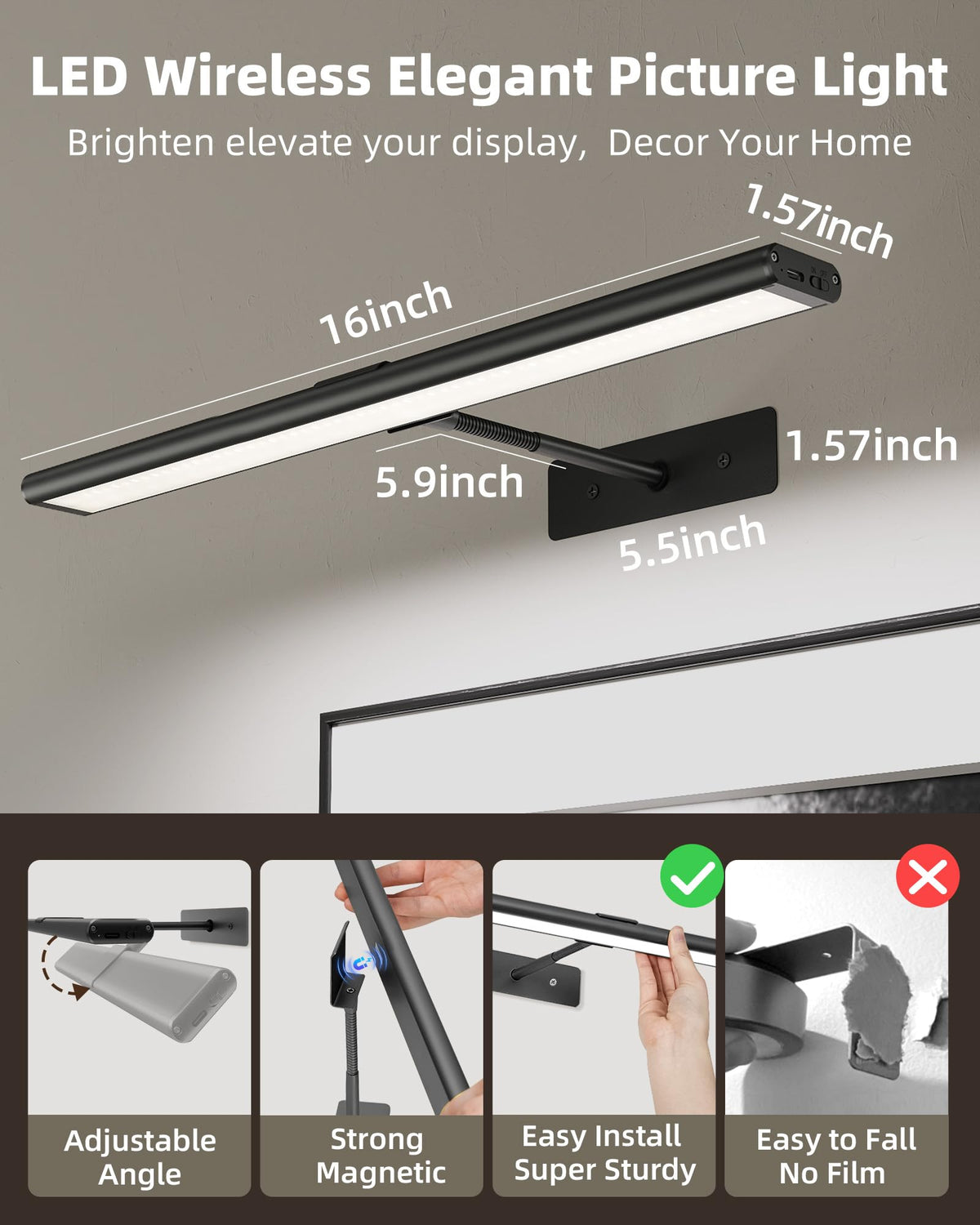 Picture Light for Wall (Black / 16inch)