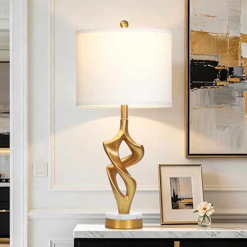 29" Tall Gold Table Lamp for Living Room (White & Gold (1 Pack))