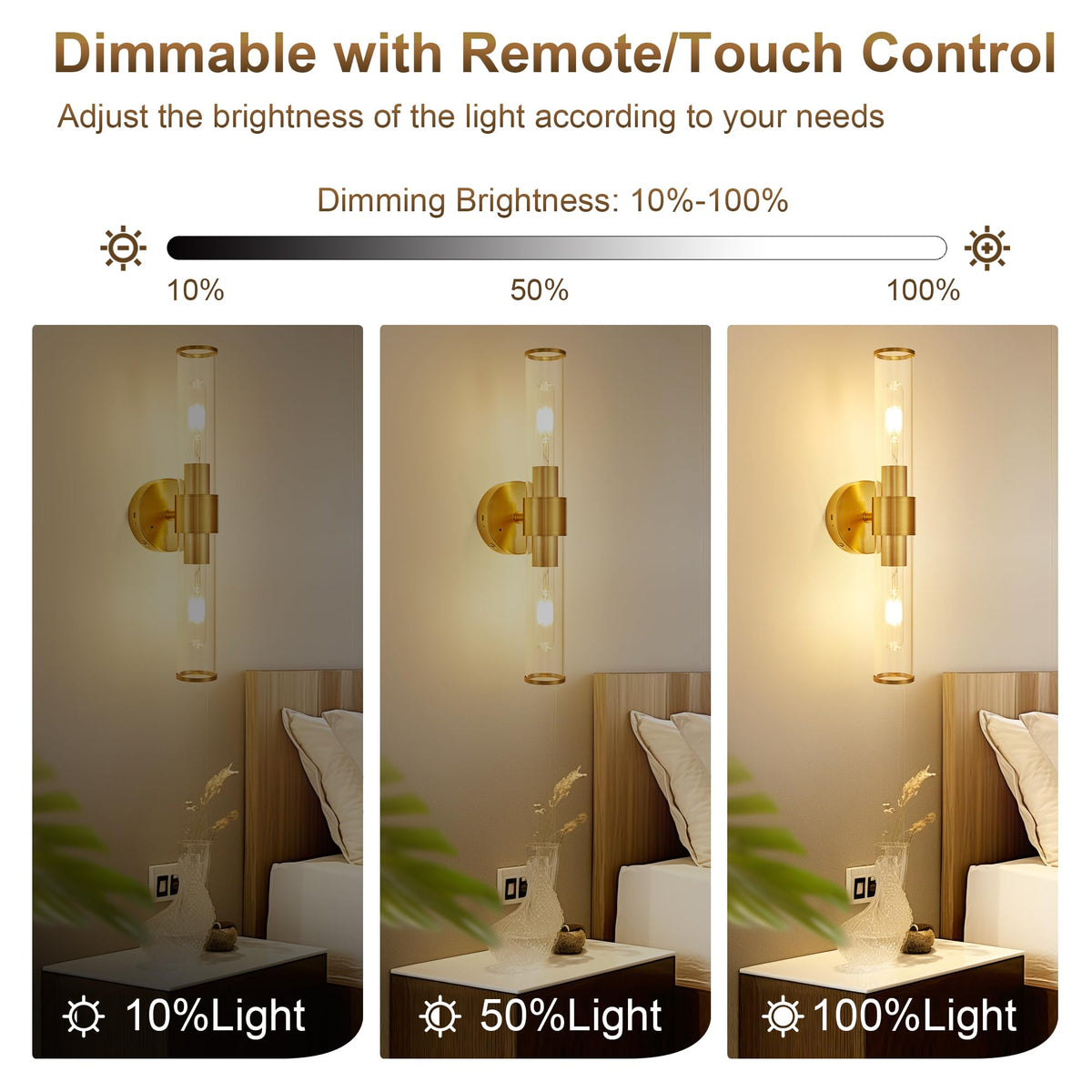Gold Battery Operated Wall Sconces Set of 2 (Gold)