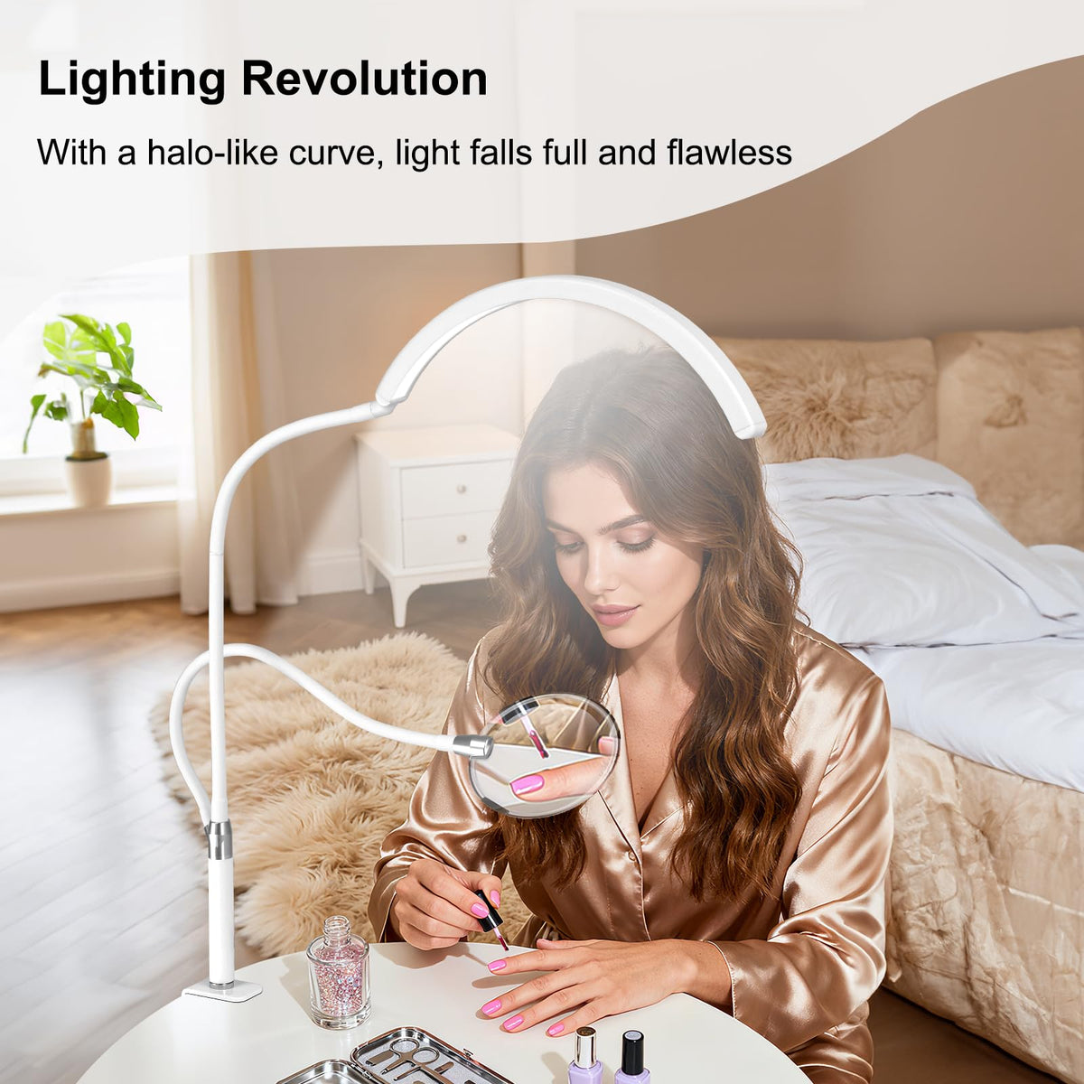Half Moon Desk Lash Light with 4X Magnifier (White)