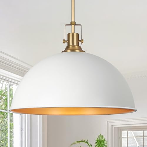 17.7 in Large Dome Pendant Light (White and Gold / 17.7 Inch)
