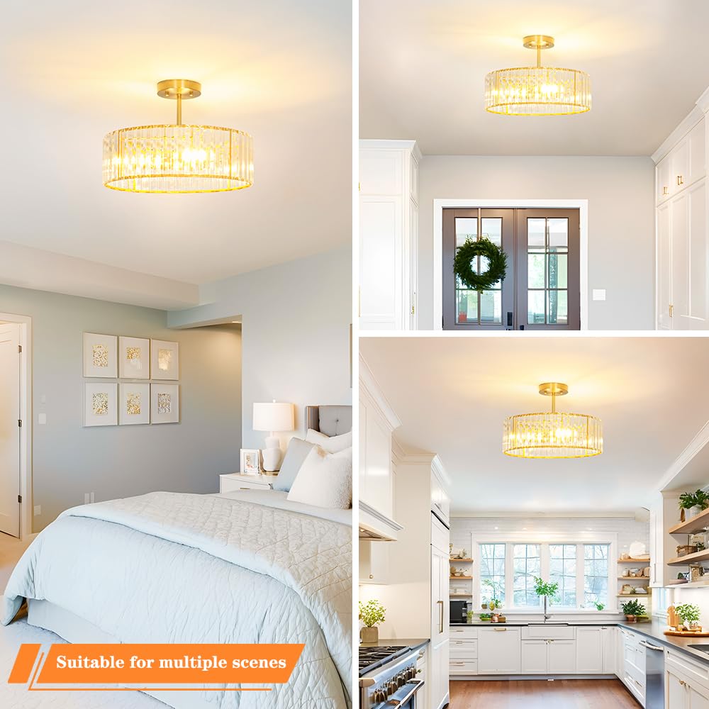 Modern Crystal Ceiling Light Fixture (16in - 5 light / Gold)