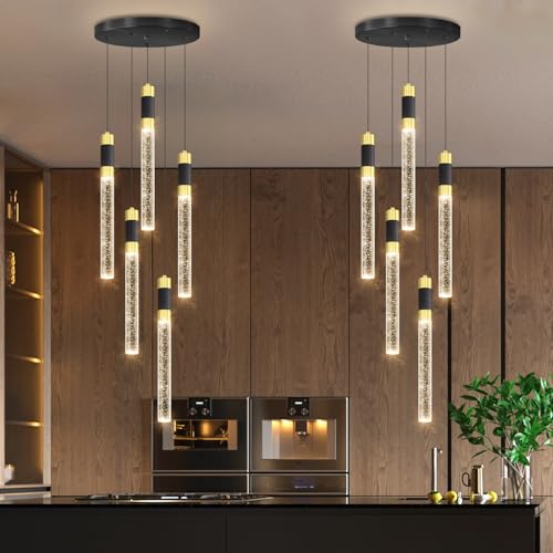 5 Lights Chandelier Kitchen Island LED Pendant Lights Dimming Lighting Modern Crystal Adjustable Hanging Light (5 lights Cylindrical)