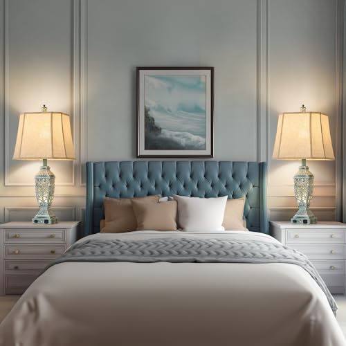 27.5" Touch Control Traditional Table Lamp Set of 2 with USB A+C (White Wash with Green Brush-2 / 27.5")