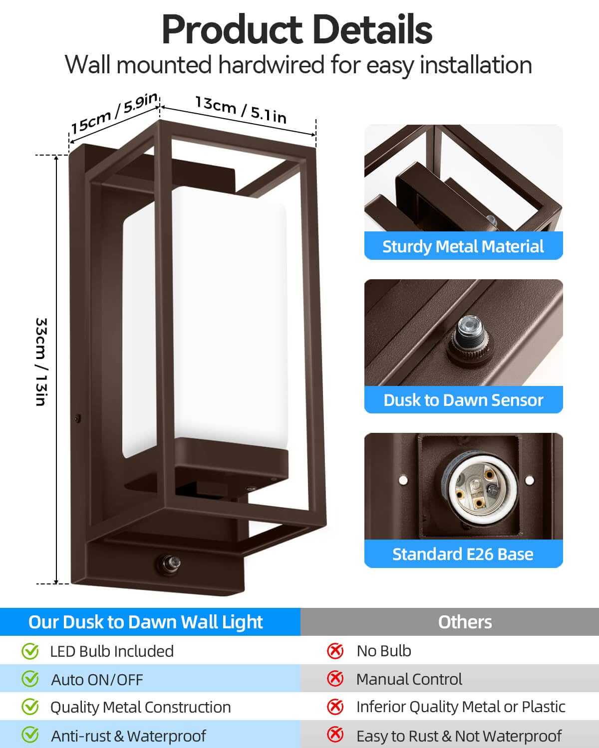 Dusk to Dawn Outdoor Wall Lights (Bronze)