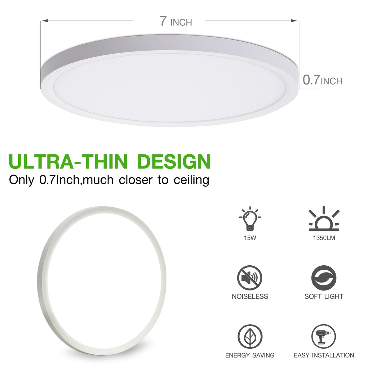 6 Pack 7 Inch LED Flush Mount Ceiling Light Fixture (White / 7inch-6Pack)