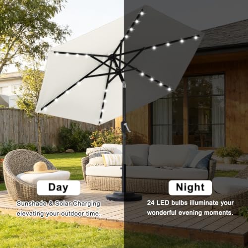 Durable 11FT Solar Led Patio Umbrellas with 32LED Lights